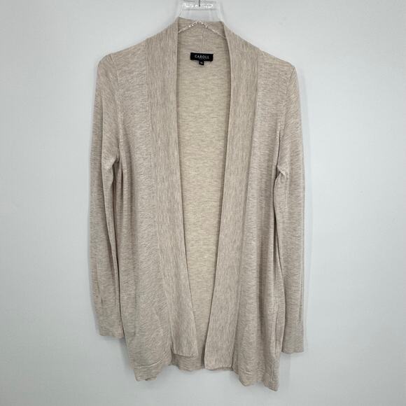 Caroll Paris cardigan sweater 36 open front long line rib knit lagenlook tan - Picture 8 of 8